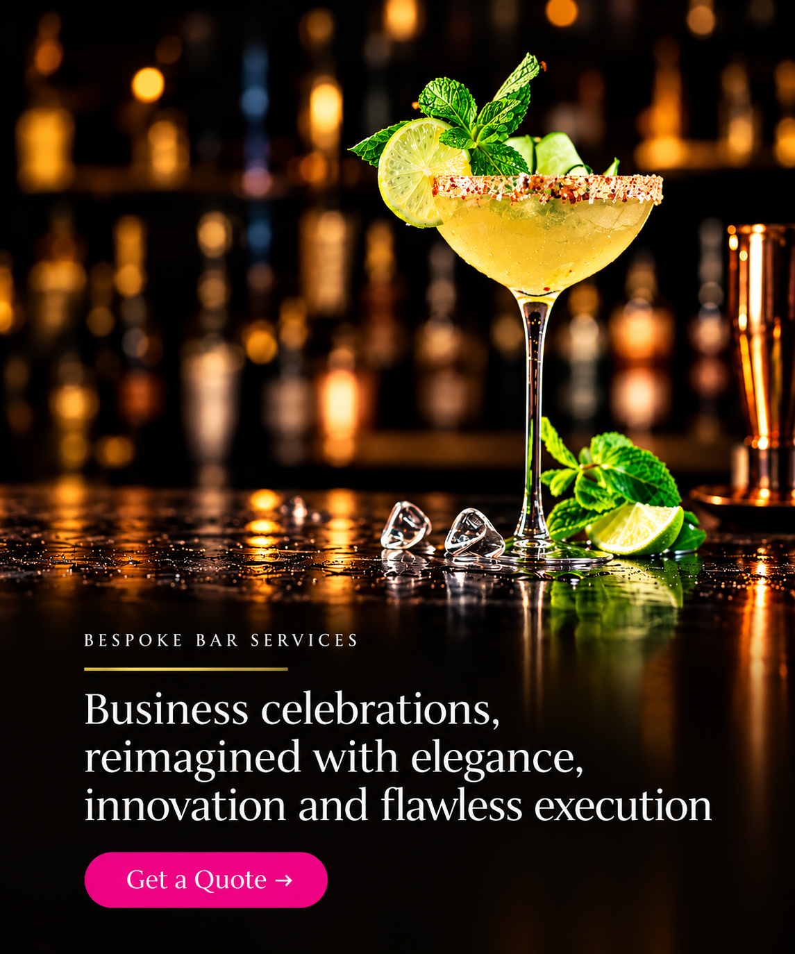 COSMO EVENTS | Cosmo Home Page Elegant Bespoke Cocktail Bar Advertisement